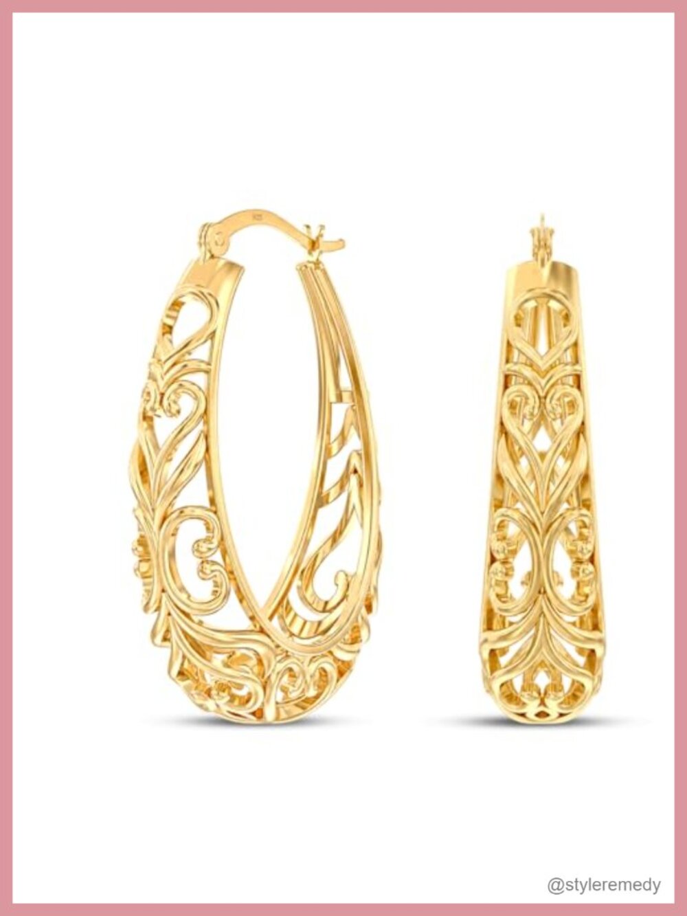925 Sterling Silver Filigree Hoop Earrings Openwork Mesh Cut Lightweight